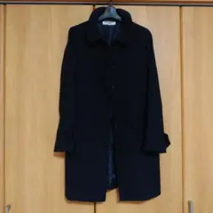 か384 ナチュラルベイシック　Aラインウール混紡 ダークネイビー ロングコート
