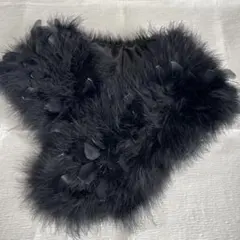 成人式　振袖用　黒のファーショール シルバラメ付き