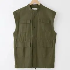 スタンドカラーミリタリーベスト カーキ