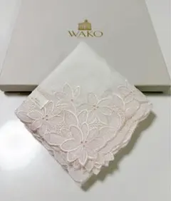 WAKO 花柄刺繍 ハンカチ ピンク 銀座和光
