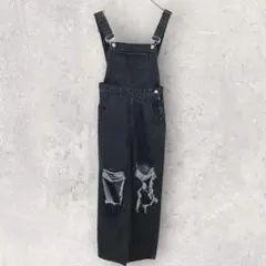 オーバーオール サロペット S デニム素材 ダメージボトムス ストレートデニム