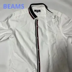 18 【美品】BEAMS ホワイト七分袖シャツ M 綿100% 襟デザイン