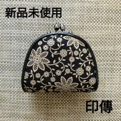 【新品】印傳　上原勇七　クレマチス　黒地に花柄 コインケース　がま口　鹿革のサムネイル
