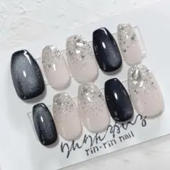 ブラックマグネットワンホンニュアンスネイル 韓国 ちゅるん 冬 卒業式 入学式