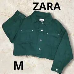 ZARA ダークグリーン クロップドデニムジャケット サイズM