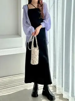 GRL パット付きダブルストラップキャミワンピース[dk996] 黒