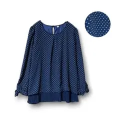 ★ふんわりプリーツブラウス★秋冬 ドット柄 総柄 袖リボン かわいい オシャレ