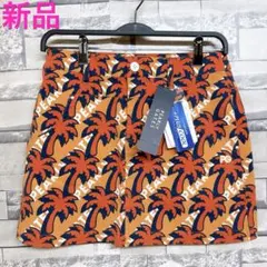 パーリーゲイツ スカート オレンジ×パームツリー総柄 M 新品 シアサッカー生地