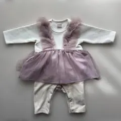 petit main チュールフリルカバーオール　ライトピンク　70cm