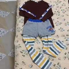 2枚セート、使用感有り、サイズ120、 ブラウン長袖Tシャツ・ショートパンツ