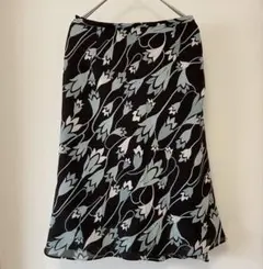 VOICEMAIL スカート 花柄 フレア 膝丈 シフォン 黒 水色 M