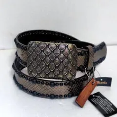 新品00s Archive パイソン柄バックル 本革レザースタッズベルト y2k