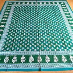 インド綿100%マルチカバー★ダブルサイズ　★210✕220cm(グリーン）