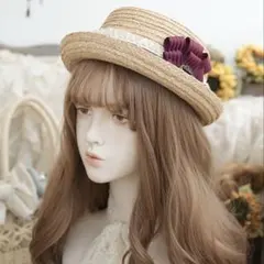ロリータ 麦わら帽子 カンカン帽 パープルリボン - メルカリ