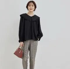 ロペピクニック★大襟ブラウス★フリル★黒