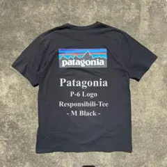 美品 パタゴニア P-6ロゴ レスポンシビリティー ポケットTシャツ 黒 M