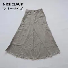 NICE CLAUP ロングフレアスカート カットオフ Fサイズ ウエストゴムのサムネイル