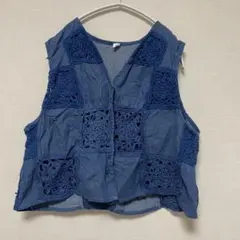HEART MARKET インディゴ染め かぎ針編み ベストのサムネイル