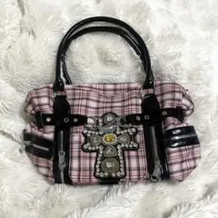 00s y2k グランジ 平成ギャル ピンクチェックハンドバッグ平成女児