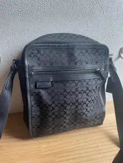 【美品】COACH レザー×キャンバス ショルダーバッグ 総柄 黒