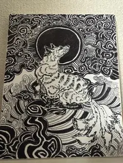 水墨画 襖絵用 虎 手描き 肉筆画 - メルカリ
