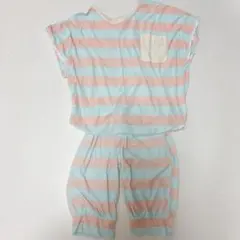 ボーダー柄ルームウェアセット 半袖 半ズボン ピンク×水色 〖M〜L〗