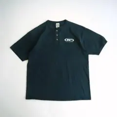 90s Printed Henley Neck T-shirt black XL