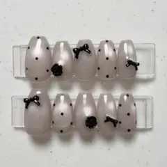【現品】ネイルチップ 韓国風 マグネット シンプル ドット リボン バラ 大人