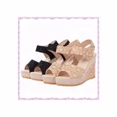 サンダル アンクルストラップ 厚底 ウェッジソール オープントゥ レース柄