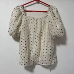 GRL アイボリー/黒ドット パフスリーブシャツ