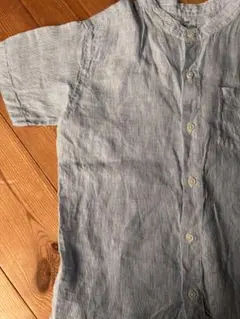 無印良品　140サイズ 青と白のストライプ 半袖シャツ　リネンシャツ