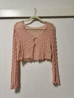 長袖 カーディガン ピンク クロップド丈　SHEIN