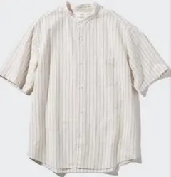 コットンリネンスタンドカラーシャツ/ストライプ