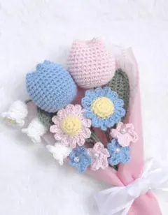 毛糸の花ピンク ブルー 枯れない花 パステルカラー