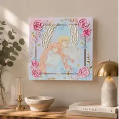 【癒し】月夜に眠る天使とクジラ テクスチャーアート 原画　アクリル画 癒し様専用】月夜に眠る天使とクジラ テクスチャーアート 原画