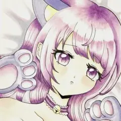 手描きイラスト オリジナル 女の子 ハガキサイズ 原画 猫耳