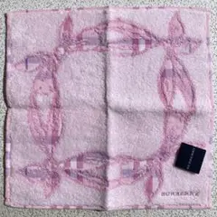 バーバリー　タオルハンカチ　ピンク系　ノバチェック　リボン　約26cm