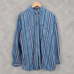 90s Dickies ディッキーズ ストライプシャツ 長袖 L 古着 アメカジ