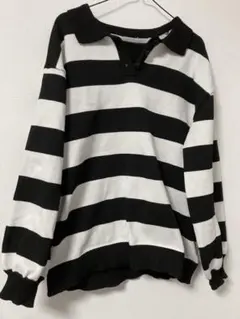 レディース　トップス　長袖　ボーダー　大きめサイズ　L 白黒