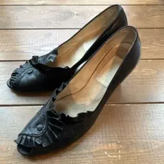 suave レザーフリル　オープントゥー8センチヒール