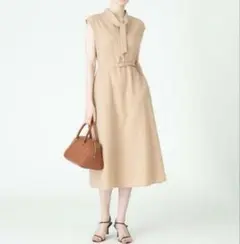 新品アナイ ANAYI リネンオックススラッシュネックワンピース 34