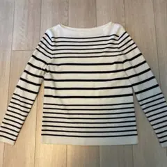アイボリー ブラック ストライプ ニット 長袖