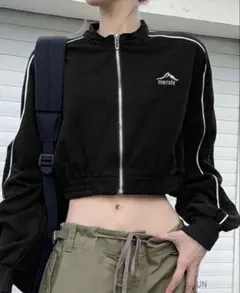 ジャージ トラックジャケット クロップドジャケット 黒