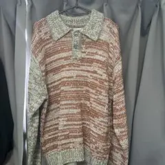 OBEY オレンジ グレー ストライプ ニットセーター