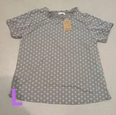 グレージュ ドット柄 半袖Tシャツ　L