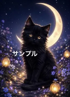 一作限り】月夜の黒猫 開運 猫 絵 和風 紅葉 幻想 デジタル H272