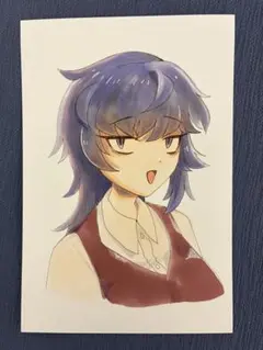 手描きイラスト アナログイラスト オリジナル 女の子 紫