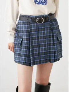 【SNIDEL】 青チェック柄 スカート ベルト付き ※スカショーパン