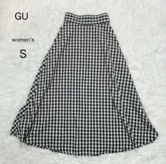 【GU】フレアスカートS 裏地あり ギンガムチェック ファスナー きれいめ