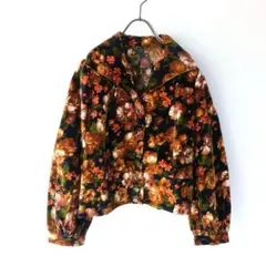vintage 古着 花柄 ベロア オープンカラー ブラウス ジャケット